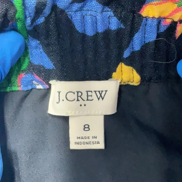 J. Crew Women's Linen Blend Navy Blue Pink Floral Elastic Waist Skirt Size 8 M - Picture 6 of 8
